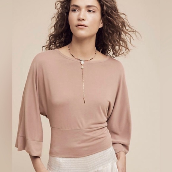 DELETTA by ANTHROPOLOGIE NWOT Wandertrail Dolman Sleeve‎ Blouse in Taupe - Picture 1 of 9